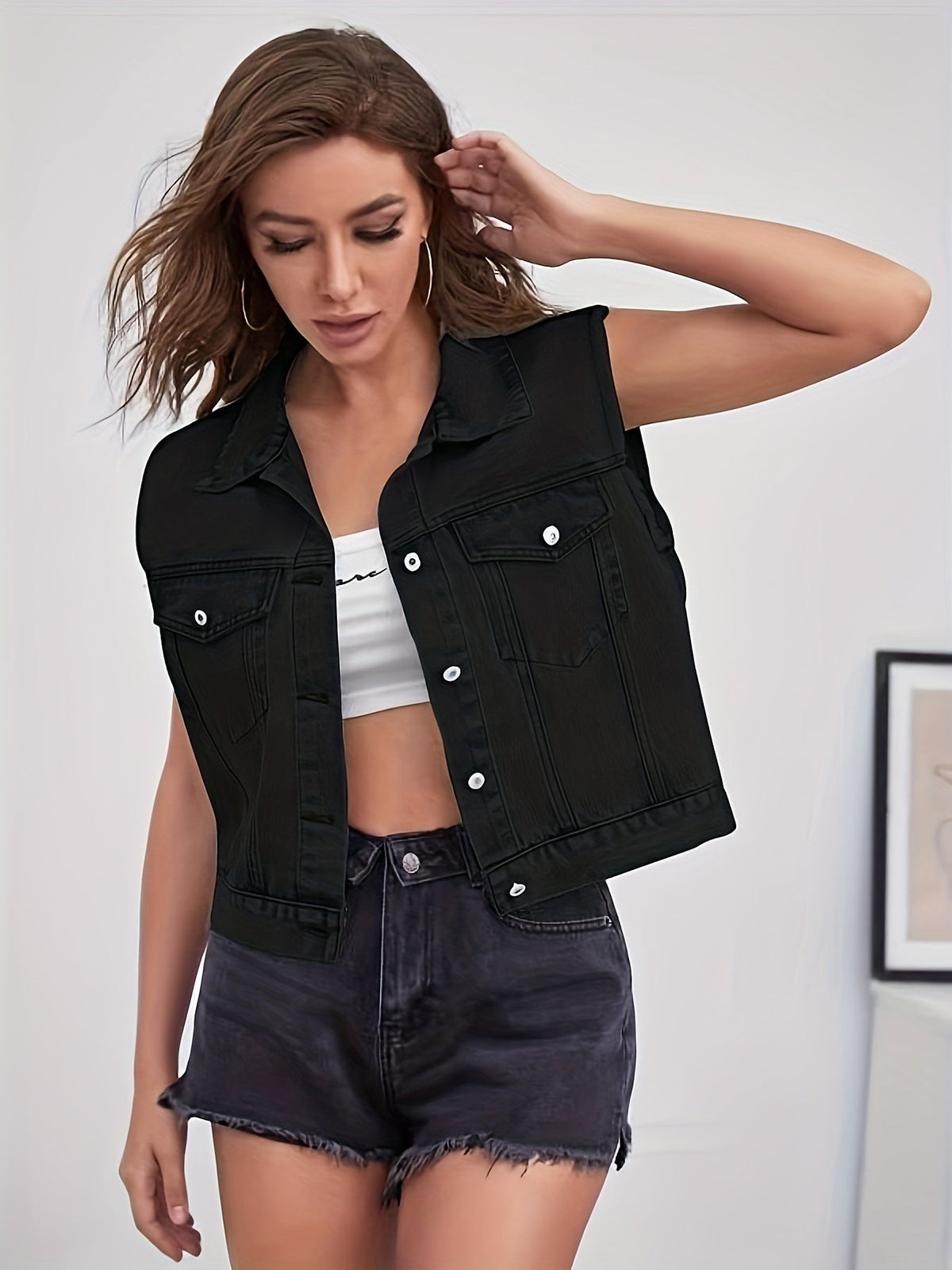 Orlenna - Damen Ärmellose Jeansjacke mit Klappentaschen