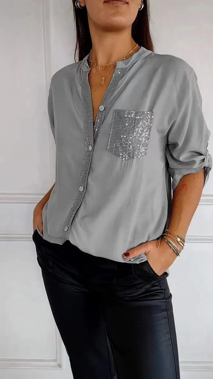 Hellen - Sparkle Womens Blouse With Sequin Pocket