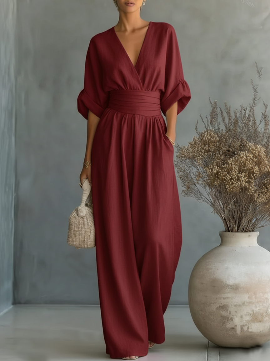 Elisira – Elegant V Neck Fluid Womens Jumpsuit
