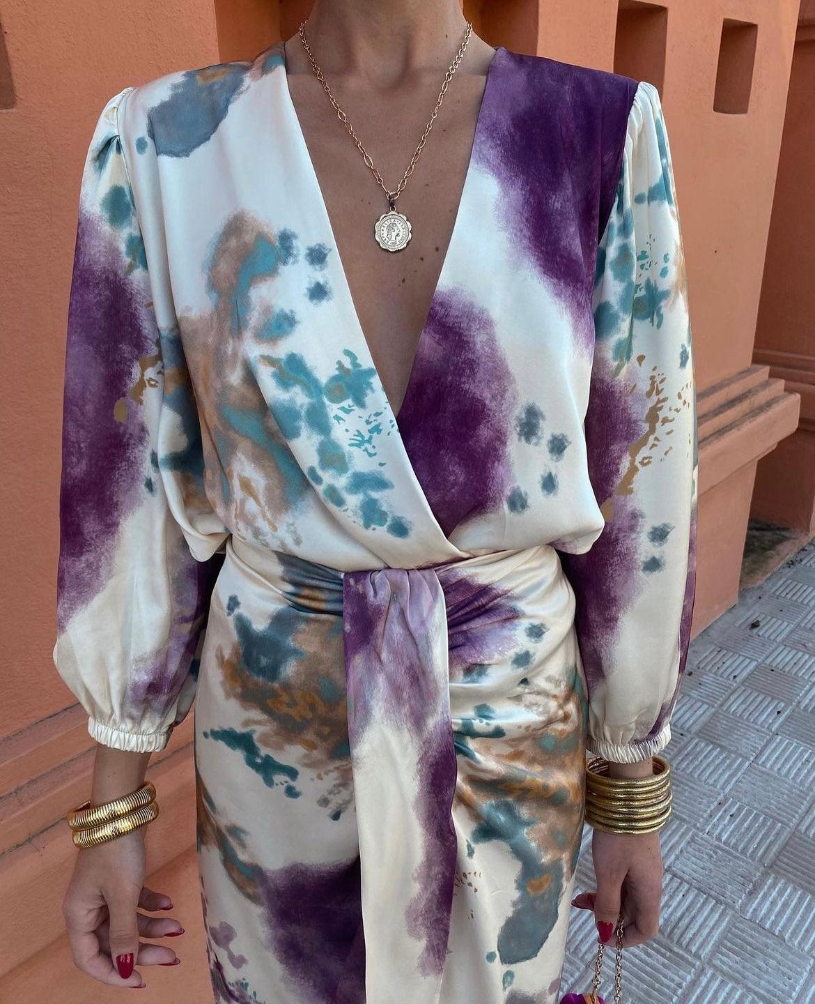 Cessira – Elegante abito midi con scollo a V e cintura