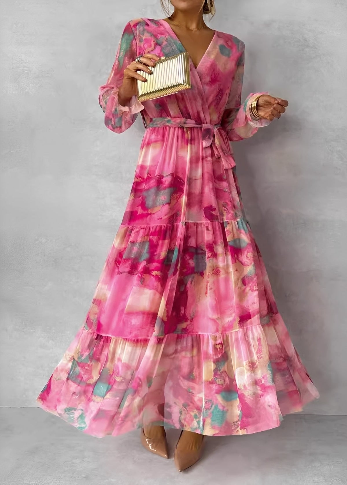 Olieana – Damen geblümtes Maxikleid mit langen Ärmeln