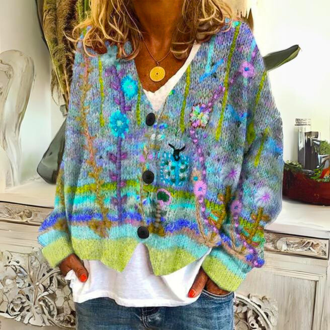 Alvaretta – Damski boho sweter z kwiatowym haftem