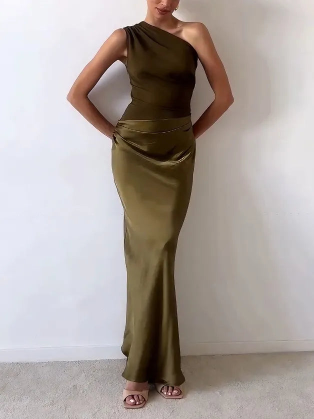 Anivelle - Maxikleid mit einer schulter und Faltenwurf