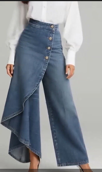 Denia - Wide Leg Denim Look Trousers