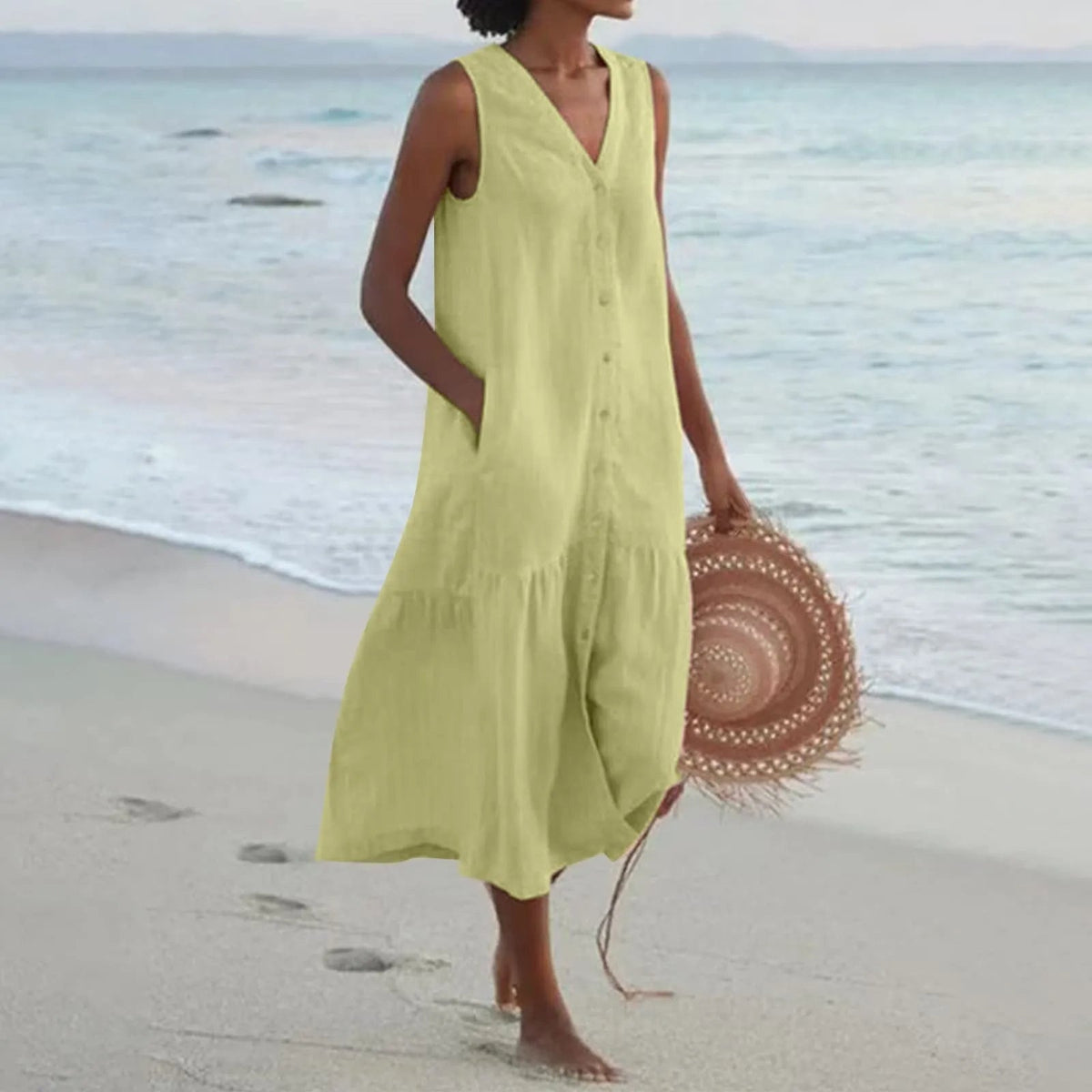 Julian – Summer V Neck Womens Midi Dress
