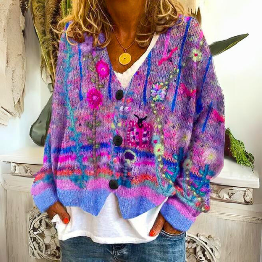 Alvaretta – Damski boho sweter z kwiatowym haftem