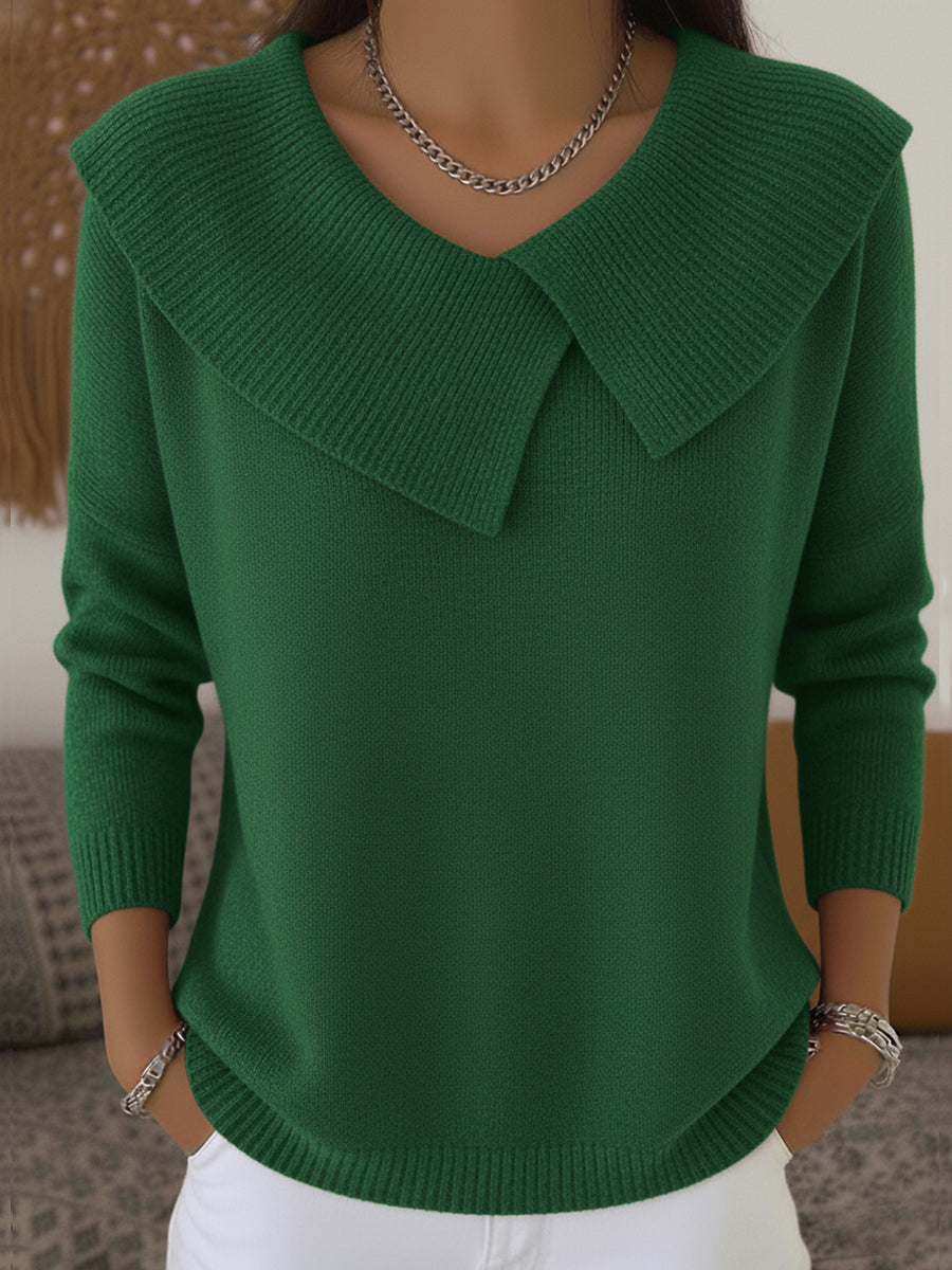Claire – Dámský svetr s výstřihem do V a oversized límcem