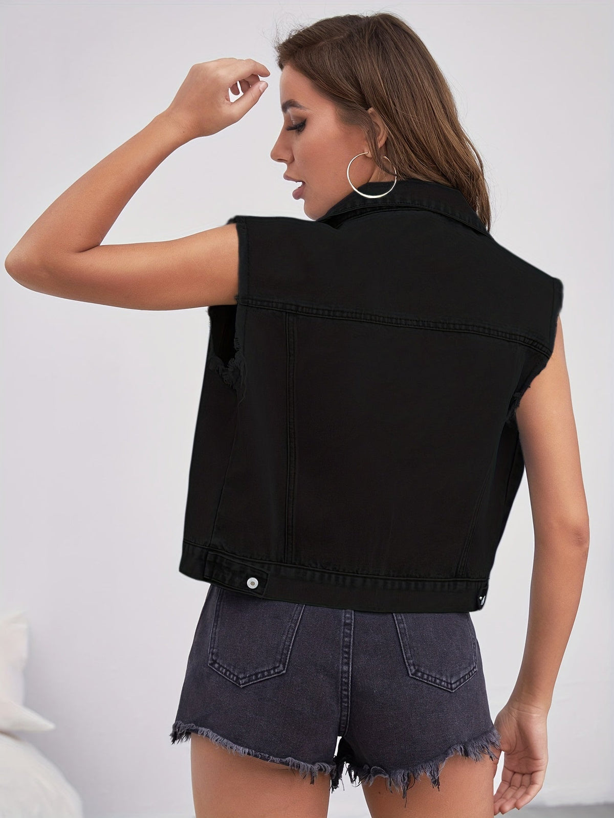 Orlenna - Damen Ärmellose Jeansjacke mit Klappentaschen