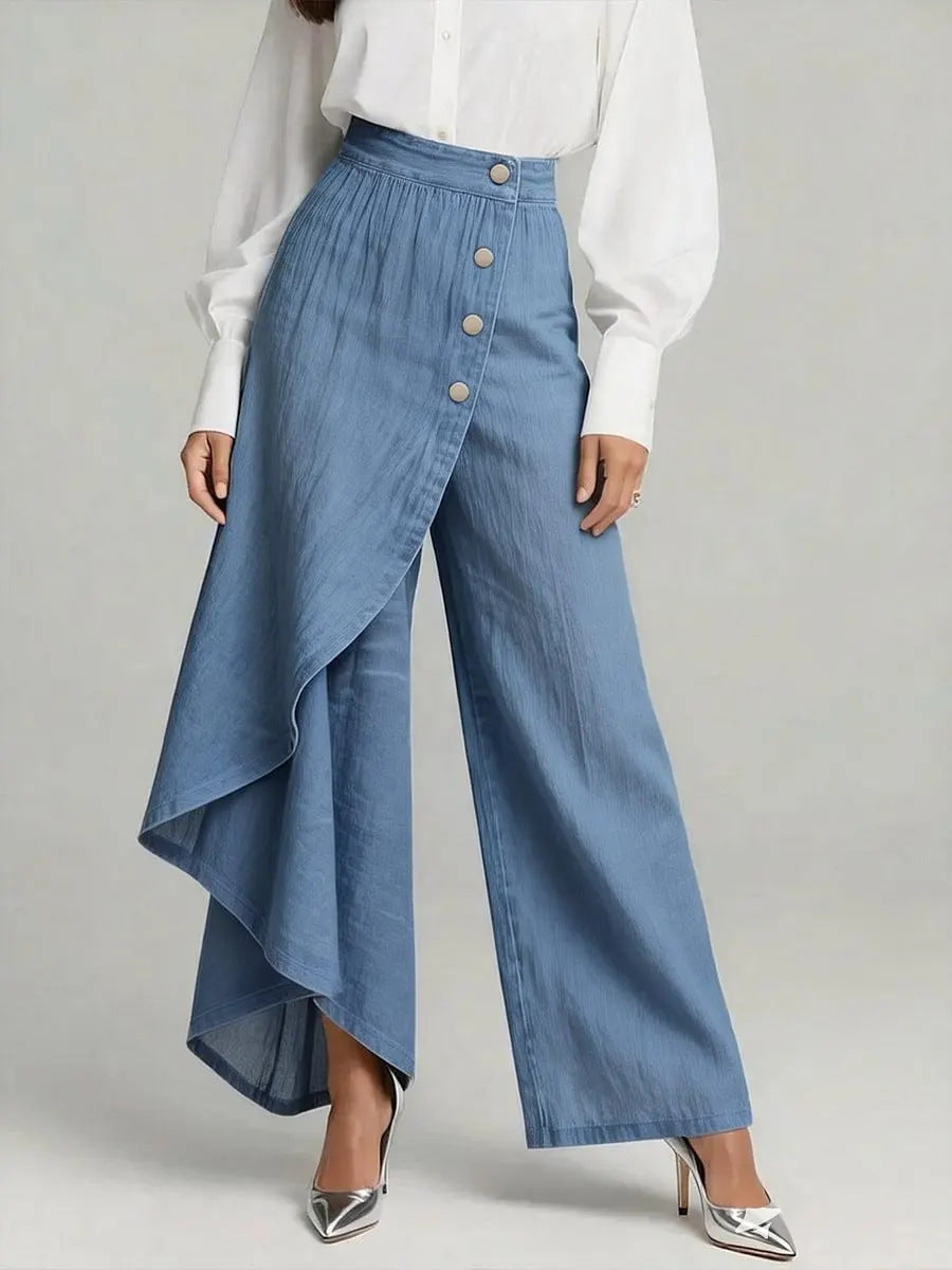 Denia - Wide Leg Denim Look Trousers