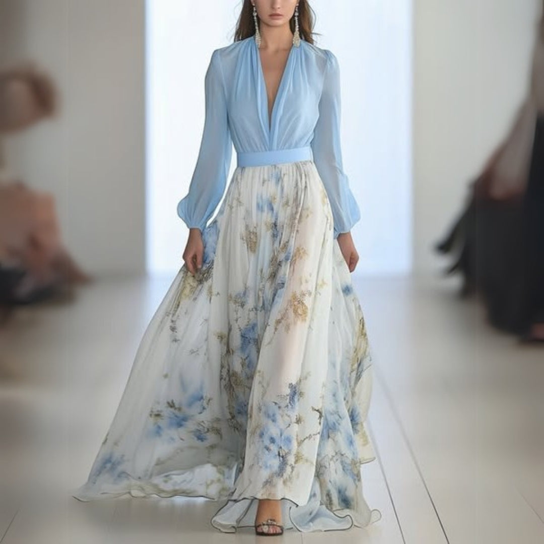 Abrile – Vestido largo con escote floral para mujer