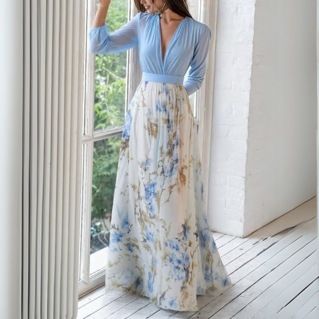 Abrile – Vestido largo con escote floral para mujer