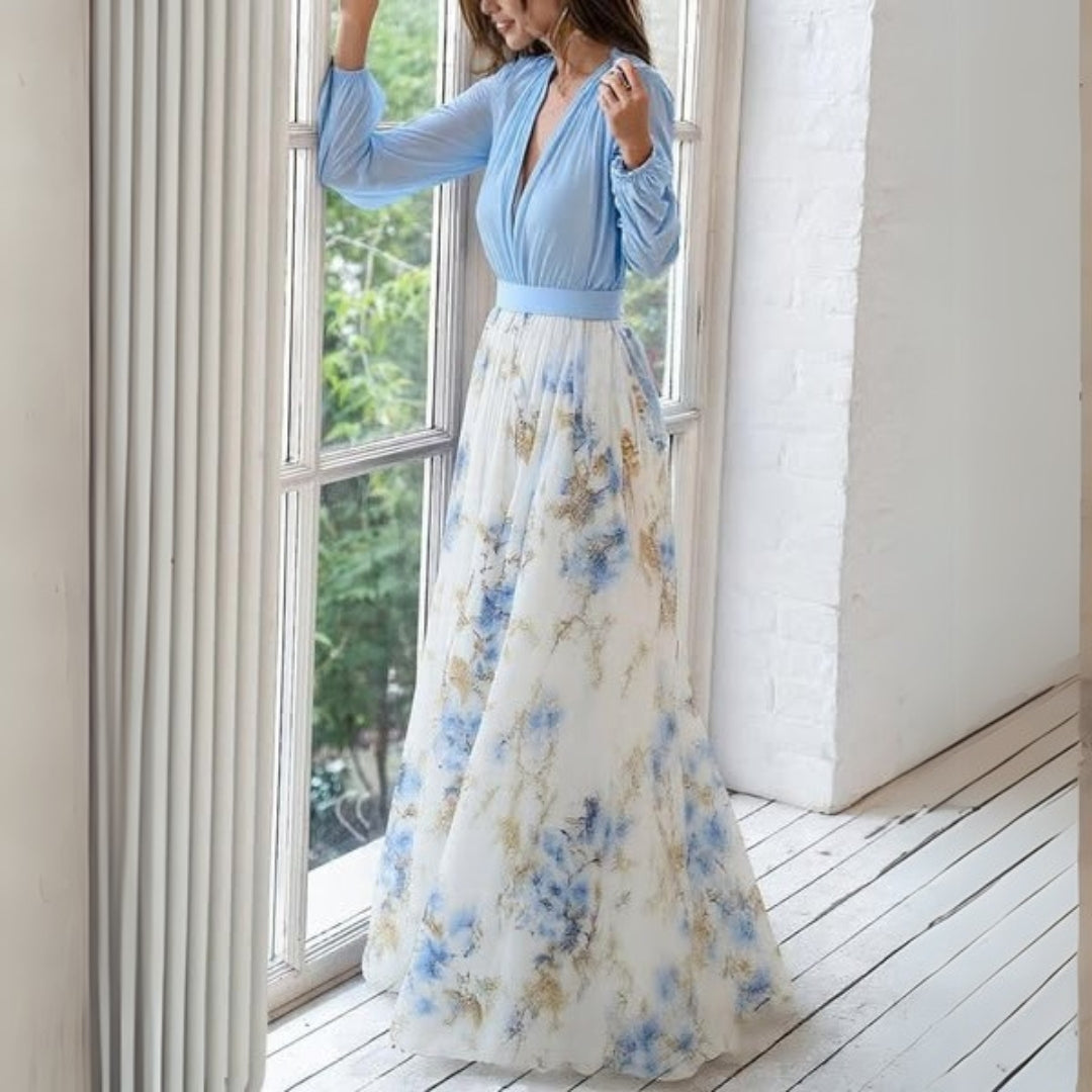 Abrile – Vestido largo con escote floral para mujer