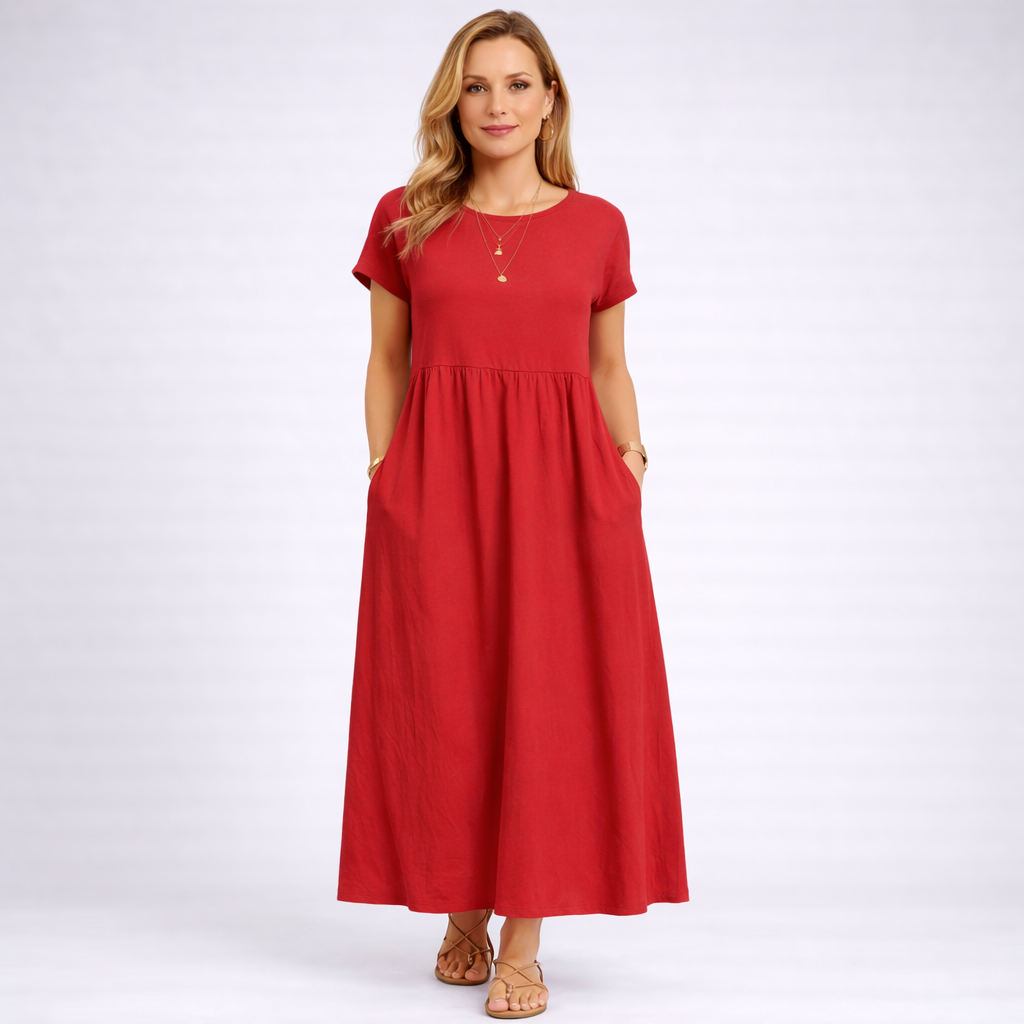Elvina - Minimalist Cream Maxi Dress with Pockets