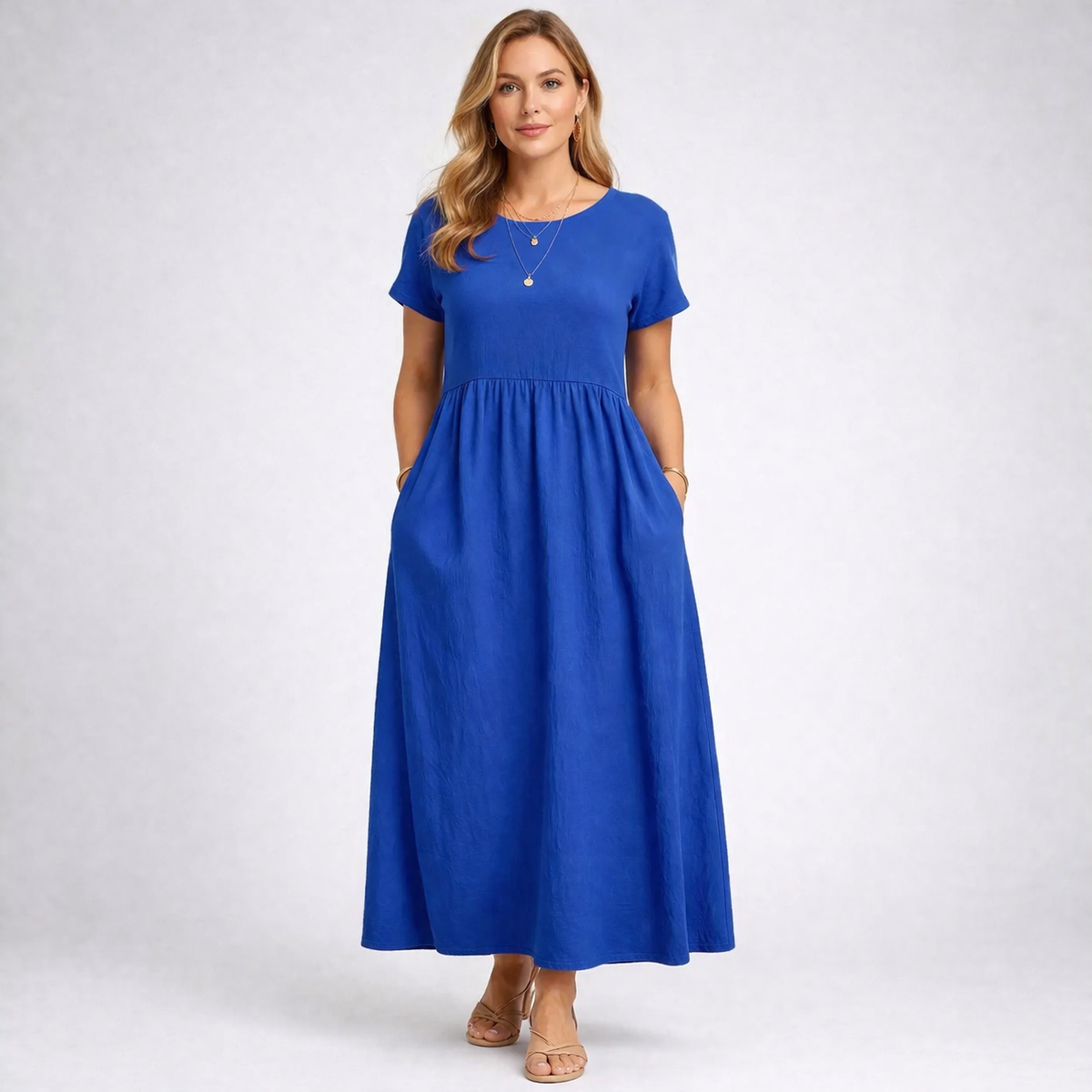 Elvina - Minimalist Cream Maxi Dress with Pockets