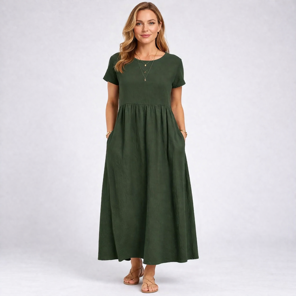 Elvina - Minimalist Cream Maxi Dress with Pockets