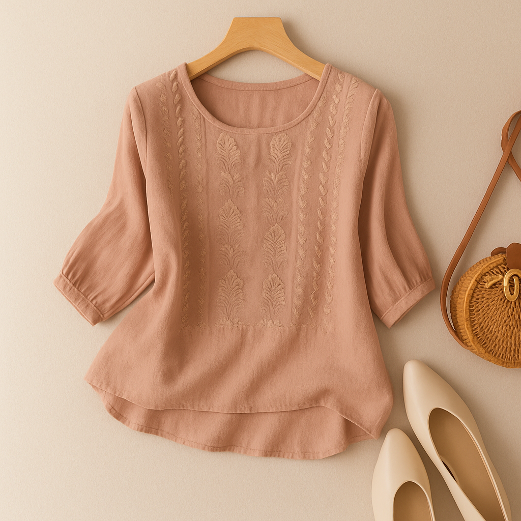 Freyelle – Bestickte Bluse mit Rundhalsausschnitt für Damen