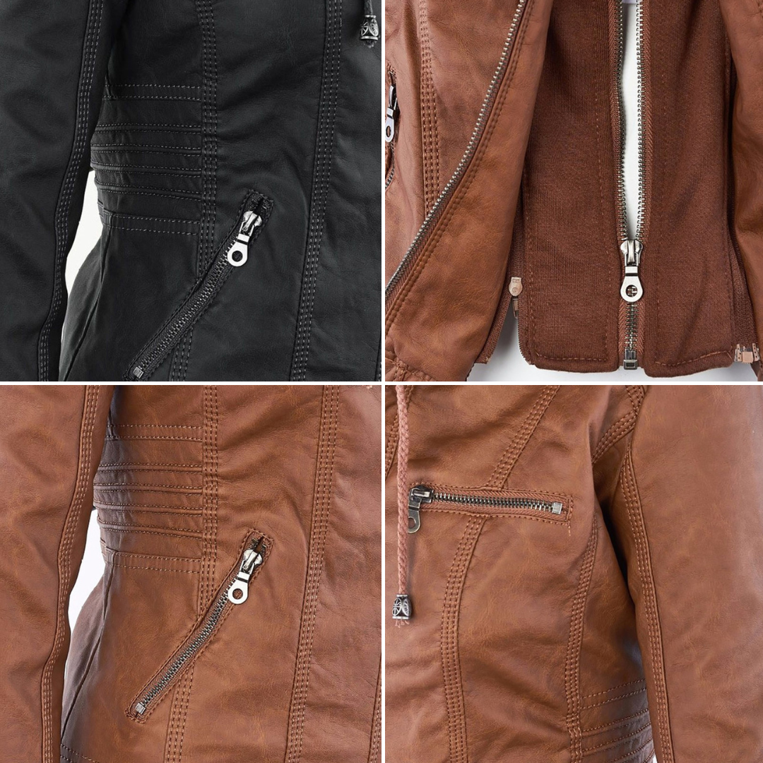 Ardena - Γυναικείο Αδιάβροχο Μπουφάν από Συνθετικό Δέρμα με Κουκούλα