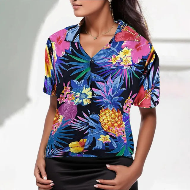 Solvierra - Dame sommerbluse med bladprint