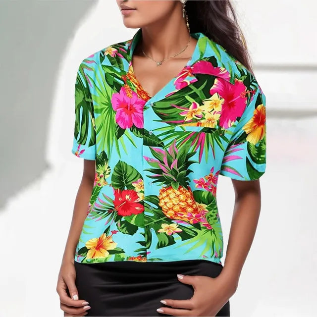 Solvierra - Dame sommerbluse med bladprint