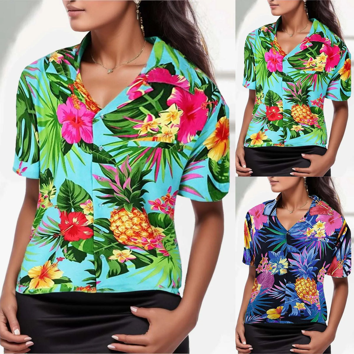Solvierra - Dame sommerbluse med bladprint