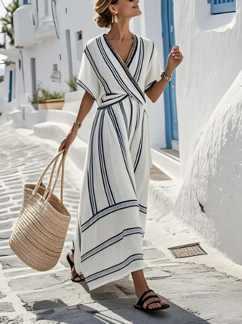Fiore – Elegant Dress Cross Neck Adjustable Waist