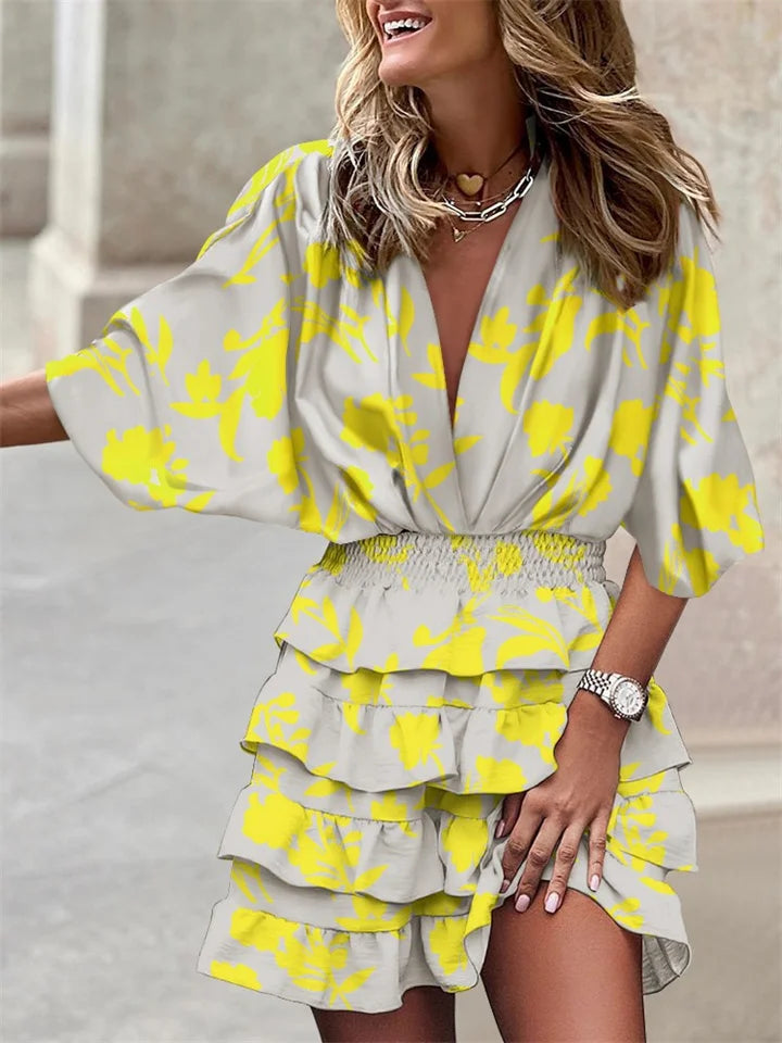 Elorise - Airy V Neck Ruffle Summer Dress