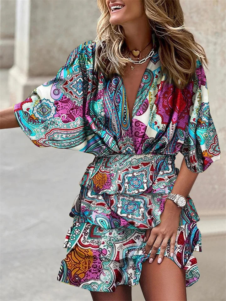 Elorise - Airy V Neck Ruffle Summer Dress