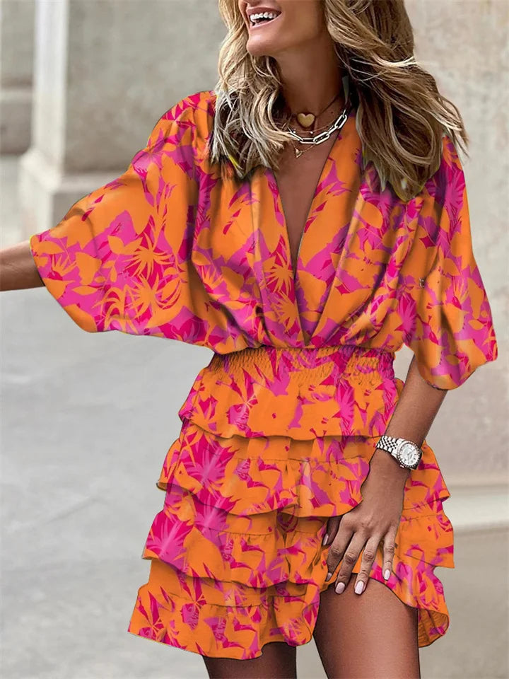 Elorise - Airy V Neck Ruffle Summer Dress
