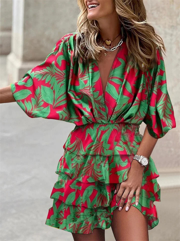 Elorise - Airy V Neck Ruffle Summer Dress