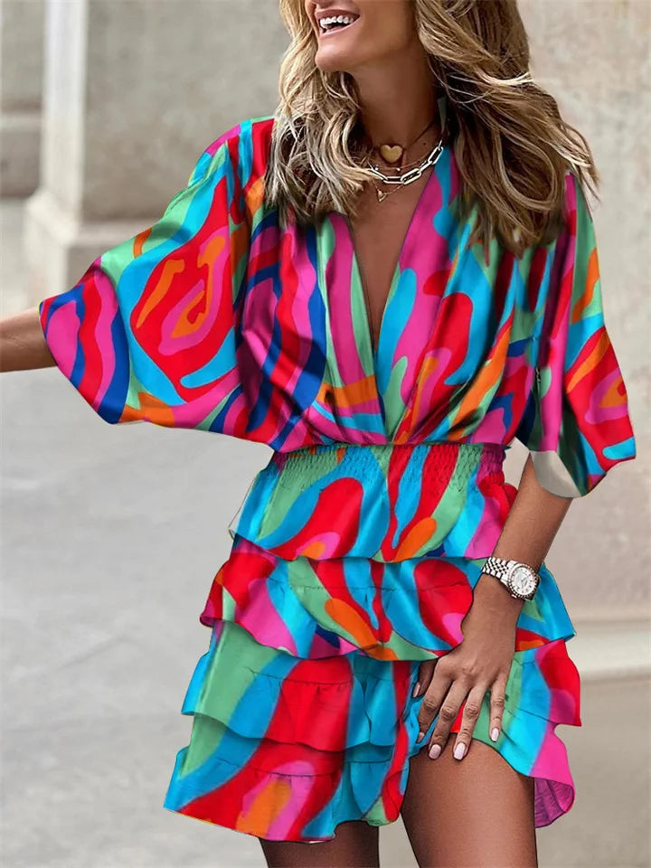 Elorise - Airy V Neck Ruffle Summer Dress