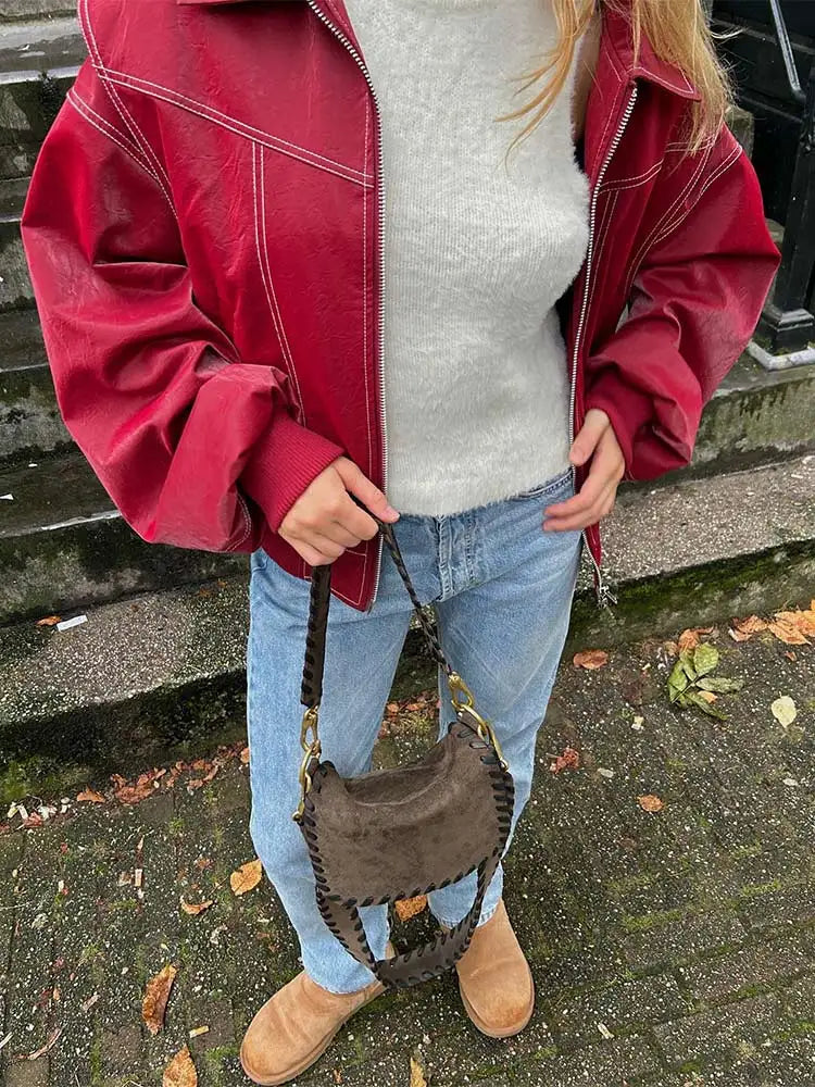 Rovienne - Rote Vintage Damen Lederjacke