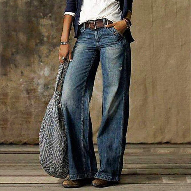 Vaqueros para mujer - Pantalones de mezclilla de tiro alto y pierna ancha