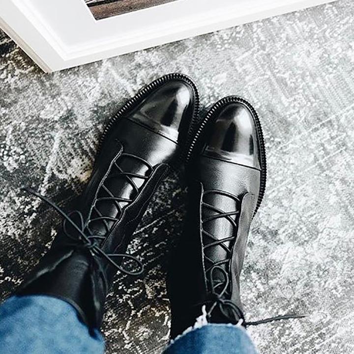 Velynn – Botas de Tornozelo de Couro com Atacadores para Mulher