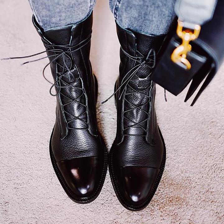 Velynn – Botas de Tornozelo de Couro com Atacadores para Mulher