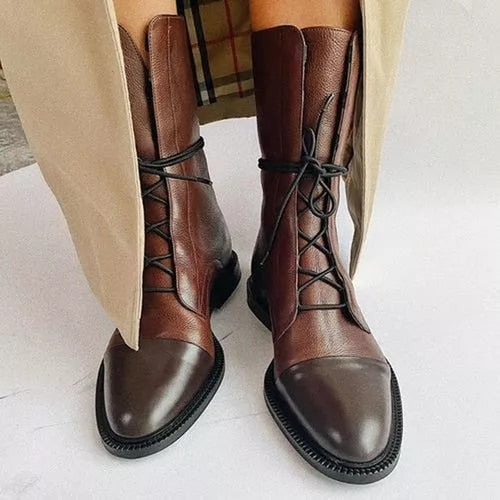 Velynn – Botas de Tornozelo de Couro com Atacadores para Mulher