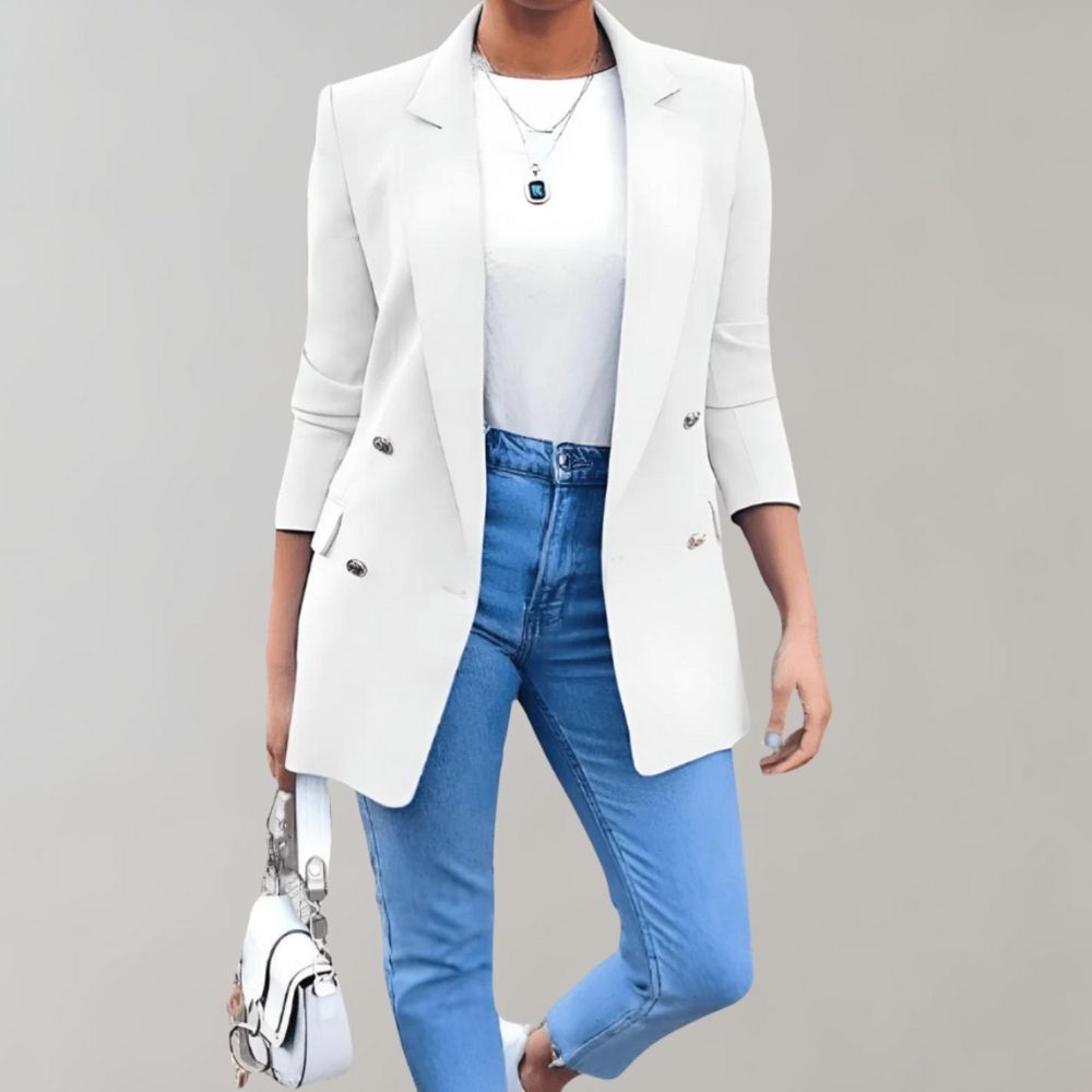 Stacey - Elegant lang blazer med dobbeltradet knaplukning