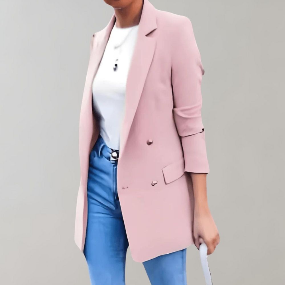 Stacey - Elegant lang blazer med dobbeltradet knaplukning