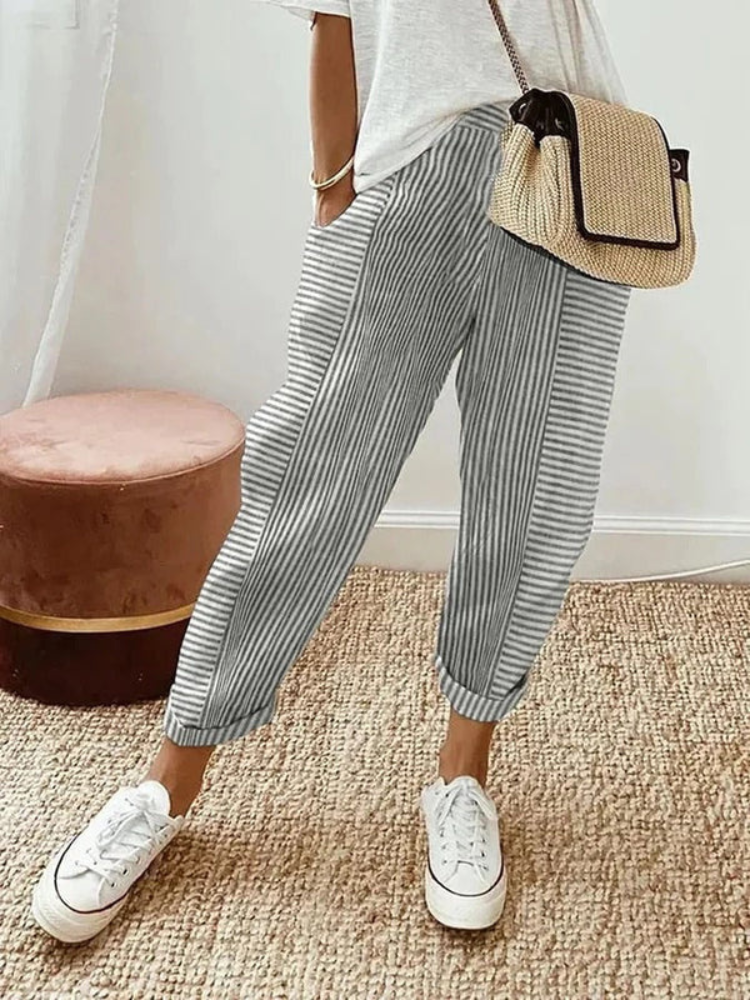 Nina | Dámské pohodlné kalhoty | Proužkovaná bavlna