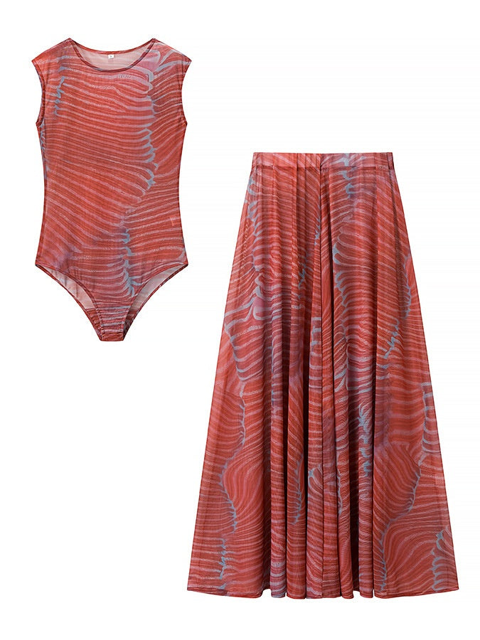 Velmiora - Mesh bodystocking og nederdel sæt