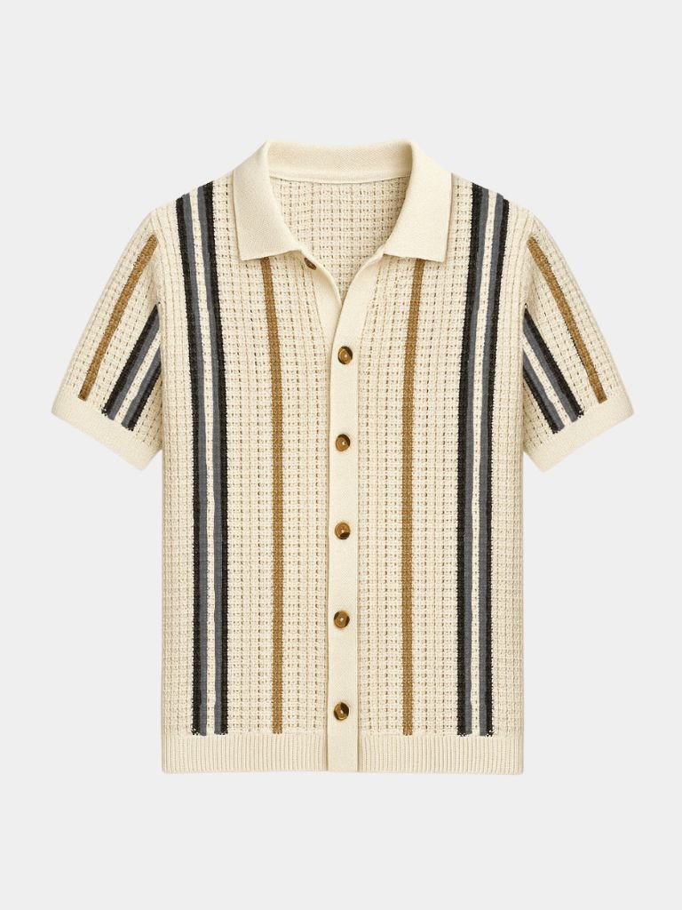 Amaro – Vertikal gestreiftes Polohemd mit Knopfleiste