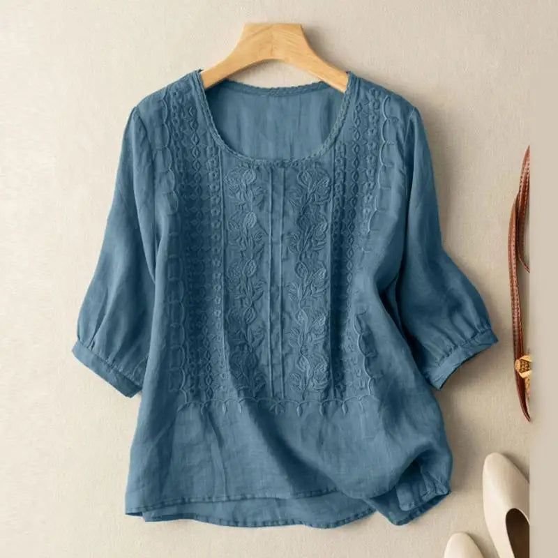 Freyelle – Bestickte Bluse mit Rundhalsausschnitt für Damen