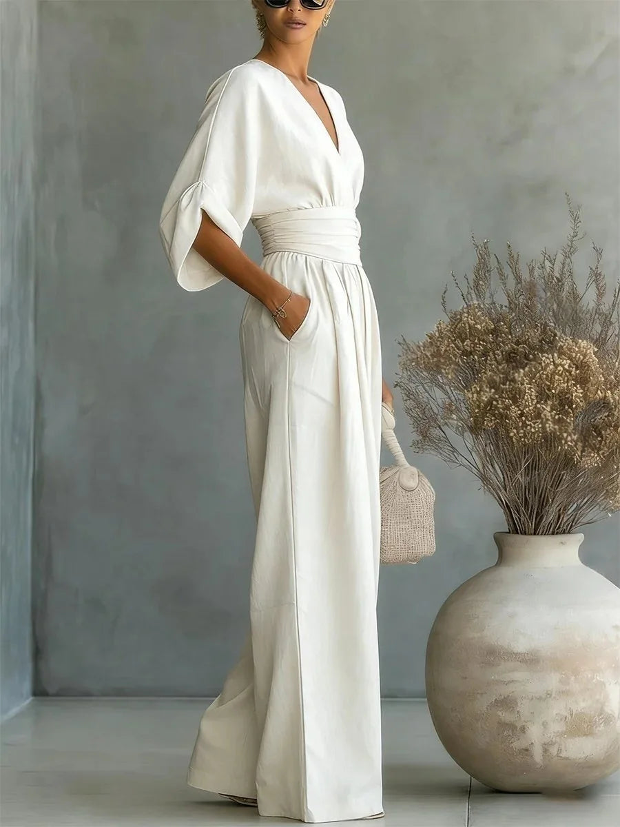 Elisira – Elegant V Neck Fluid Womens Jumpsuit