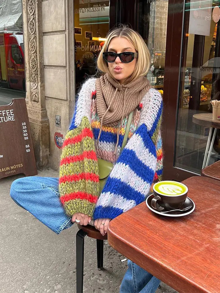 Maricel – Női Merész Többszínű Mohair Pulóver