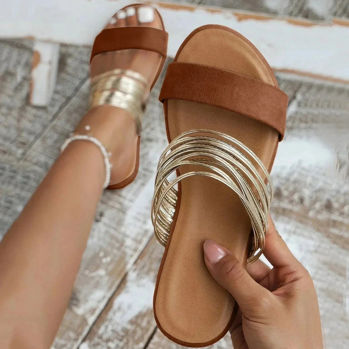 Elizara – Double Strap Slip On Flat Sandals