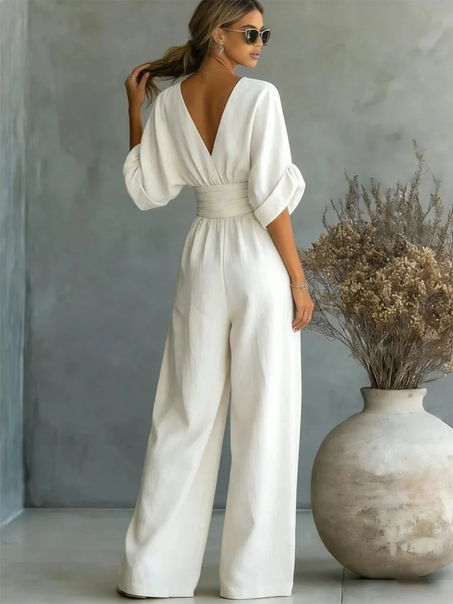 Elisira – Elegant V Neck Fluid Womens Jumpsuit