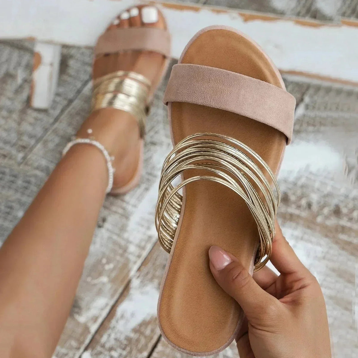 Elizara – Double Strap Slip On Flat Sandals