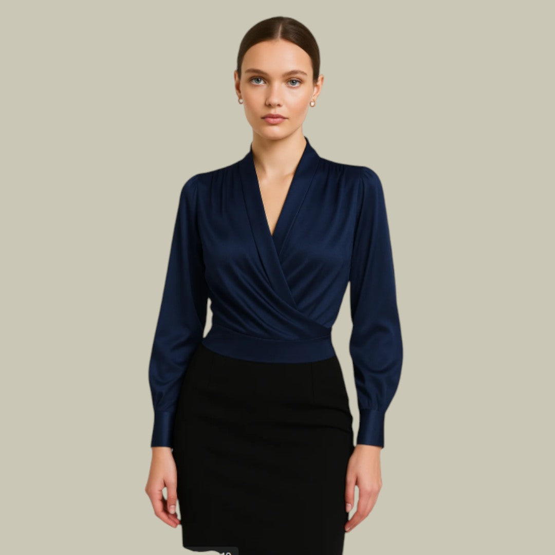 Nherisa – Elegáns szatén átlapolt női blúz
