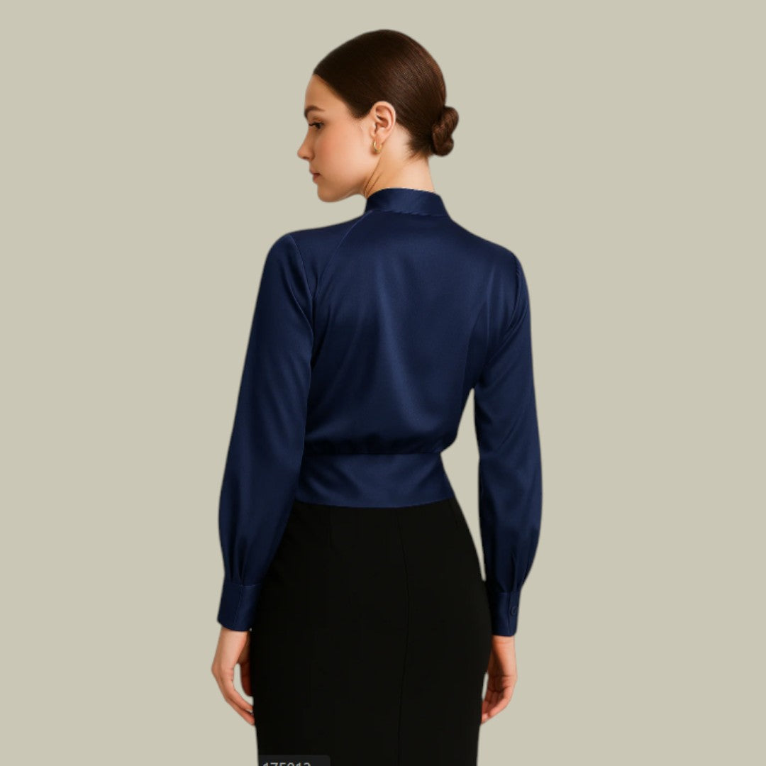 Nherisa – Elegáns szatén átlapolt női blúz