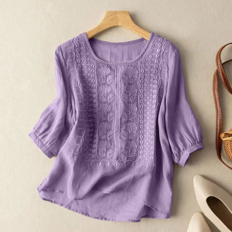 Freyelle – Bestickte Bluse mit Rundhalsausschnitt für Damen