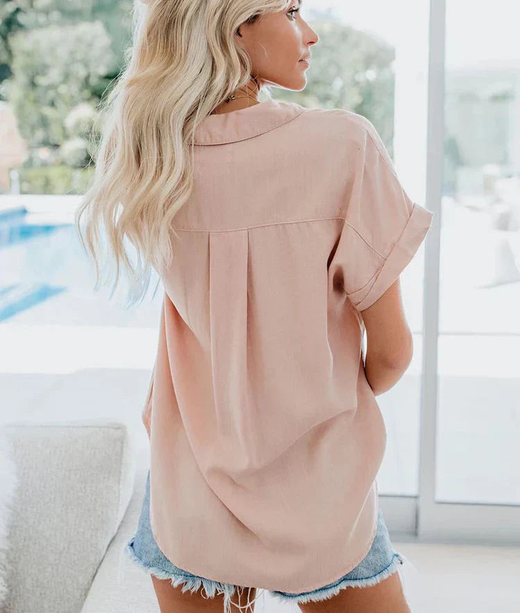 Willa – Chemisier à manches courtes avec col et poche pour femme